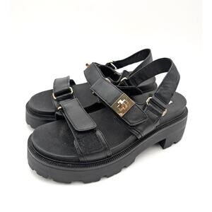 Steve Madden Supermona Lug Sole Slingback Sandal Women's Black Size US7M